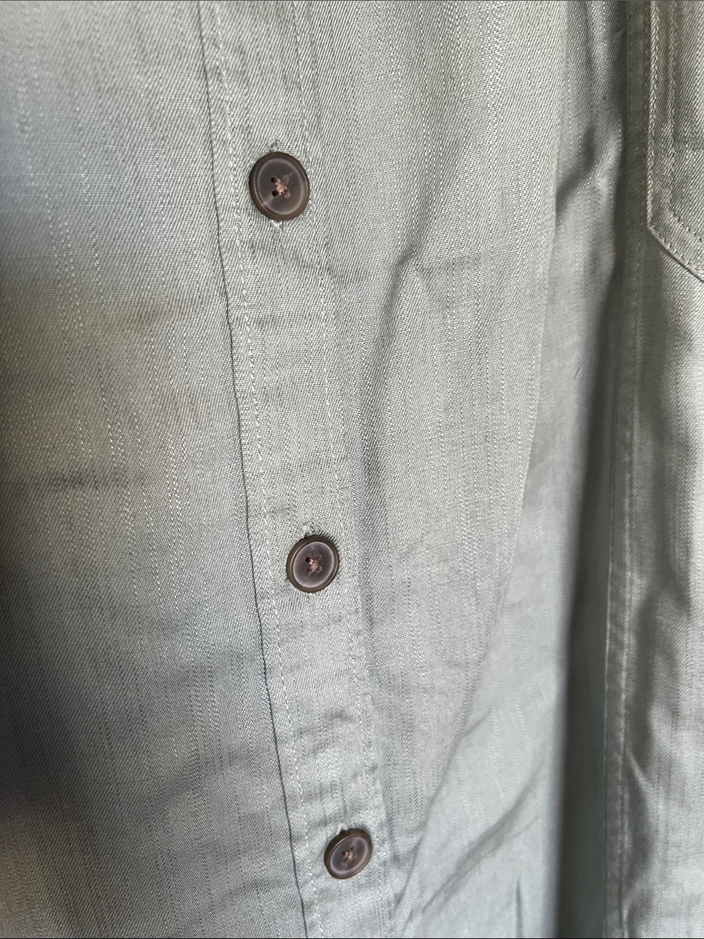 Lands’ End Linen-Blend Sage Green Button-Front Shirt Dress - - Picture 3 of 4